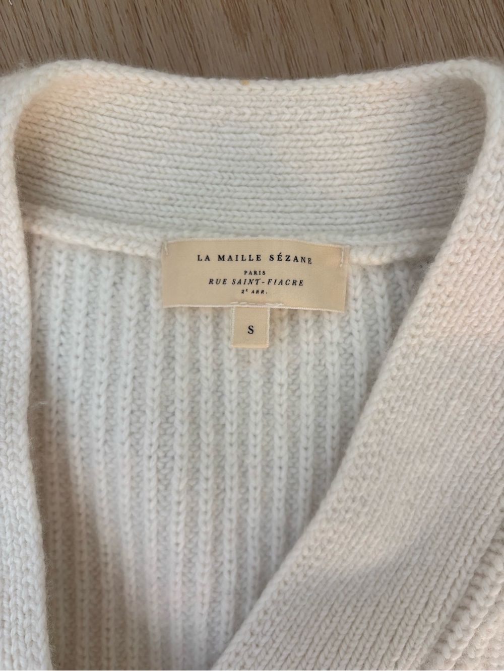 Sezane Cream V-Neck Button Ribbed Sweater - Picture 7 of 8